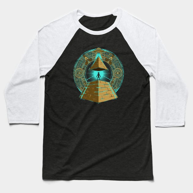 Alien UFO Egyptian Pyramids with Hieroglyphics Spacecore Baseball T-Shirt by Area51Merch